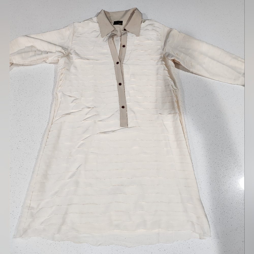Fendi Cream Long Sleeve Shirt Dress with Contrast Trim